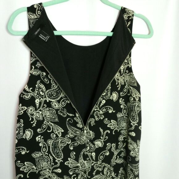 Forever 21 Paisley Sleeveless Mini Shift Tank Dress Lined Black/Tan Flowy Med - Picture 5 of 10